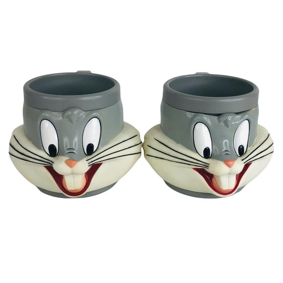 2 Bugs Bunny Vinyl Mugs Warner Brothers Looney Tunes 3D Face Head 10 OZ Kids Cup - Picture 6 of 10